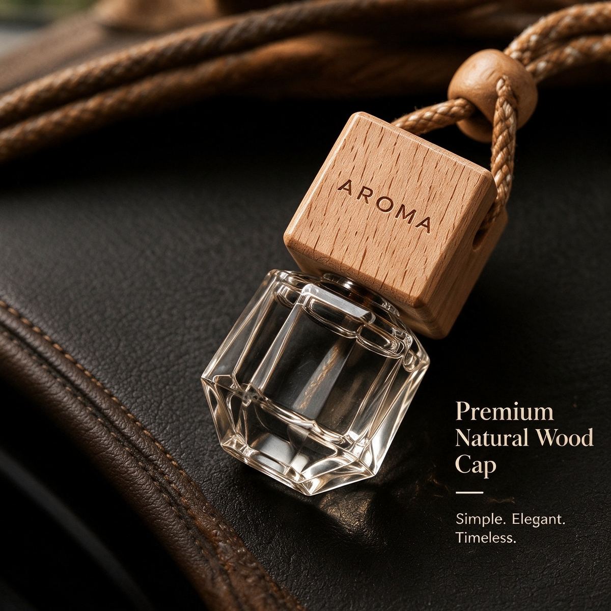 Natural Wood &amp; Crystal Glass Car Diffuser
