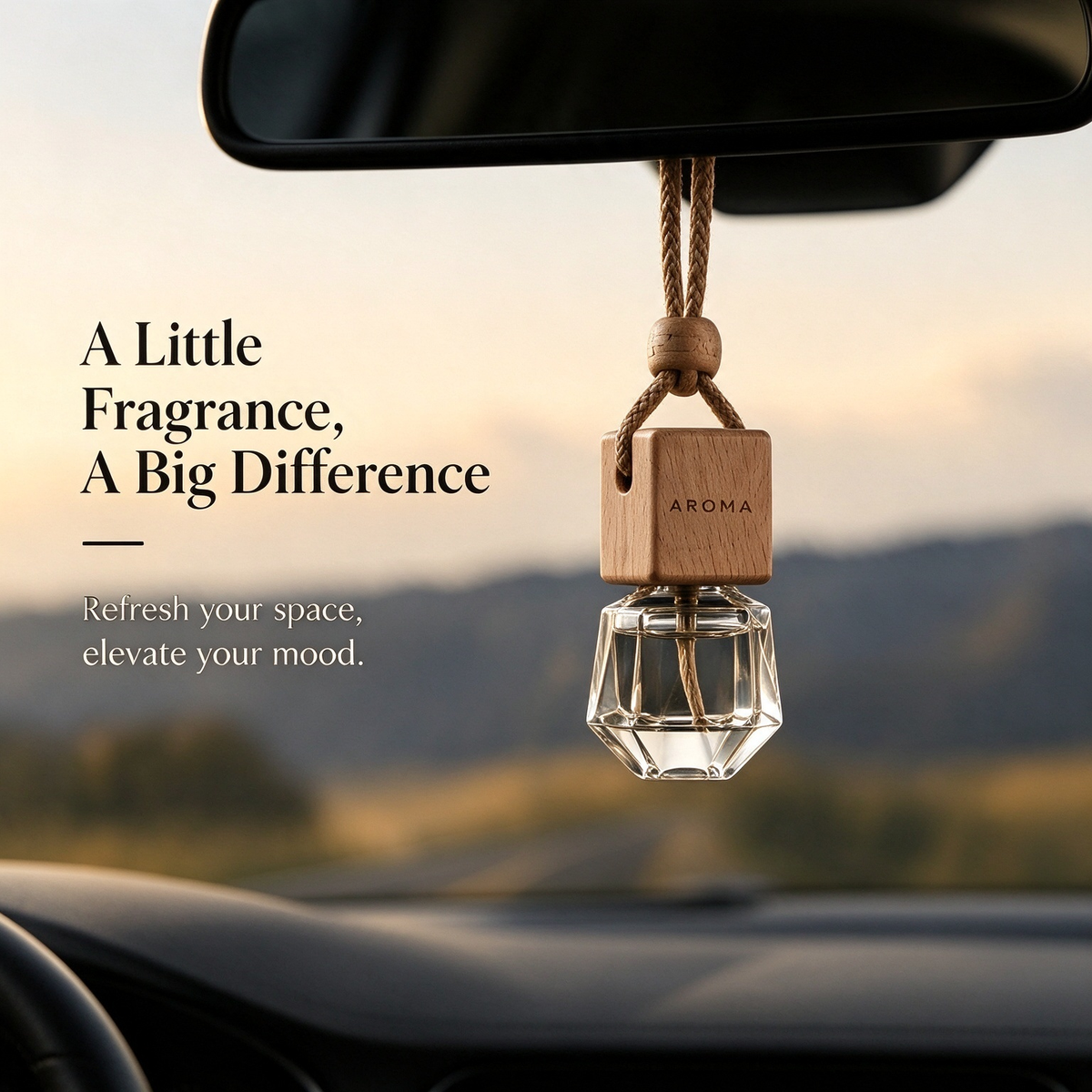 Natural Wood &amp; Crystal Glass Car Diffuser