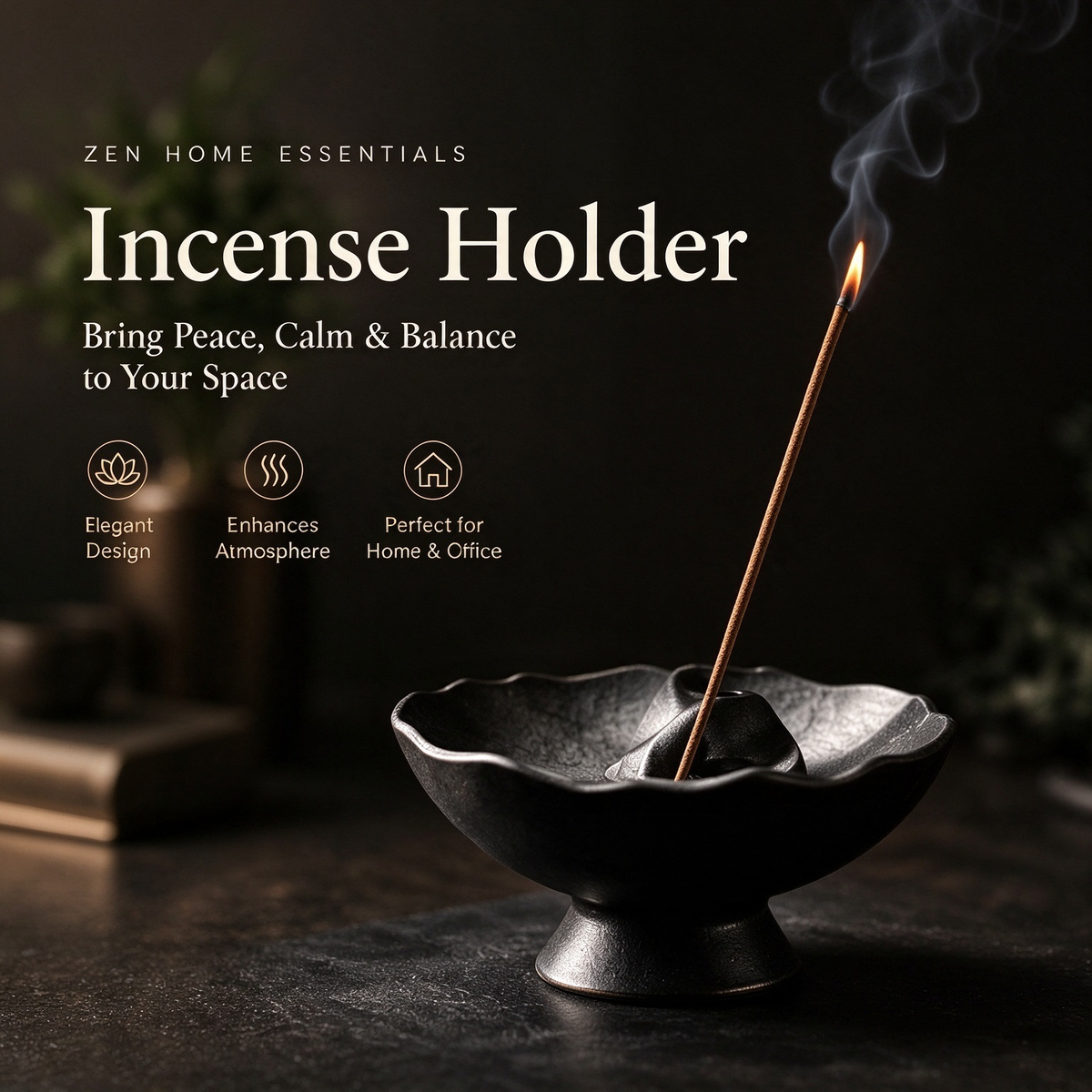 Sculpted Black Ceramic Incense Holder