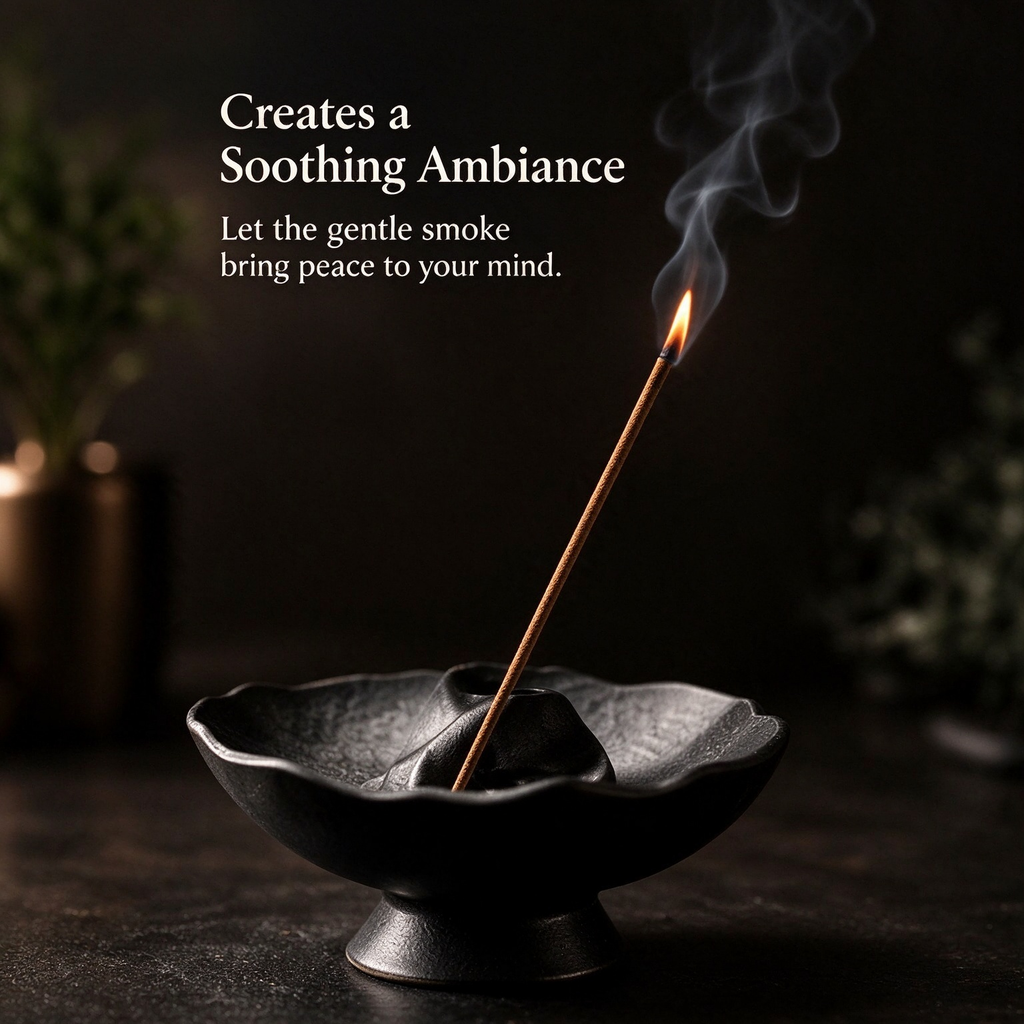 Sculpted Black Ceramic Incense Holder