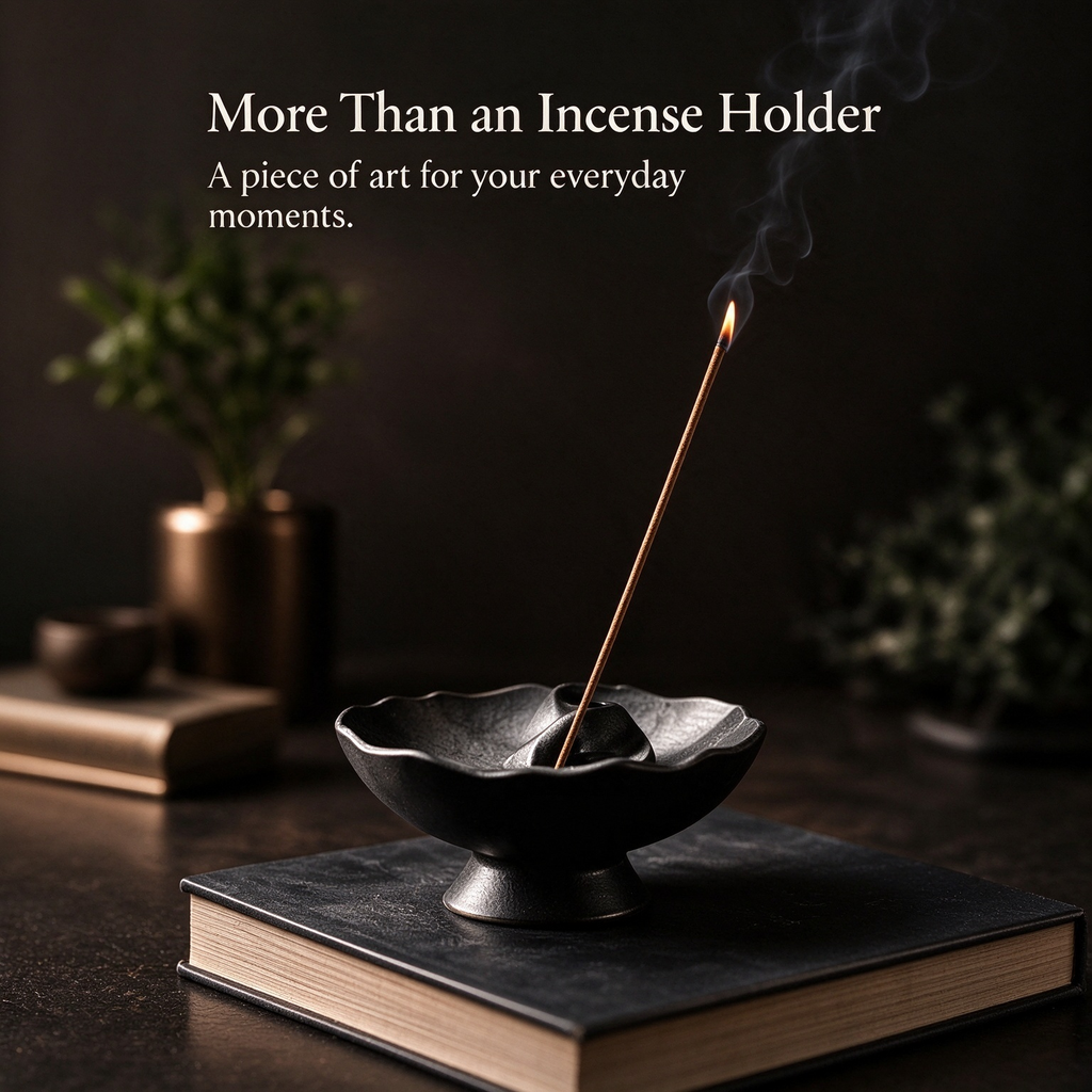 Sculpted Black Ceramic Incense Holder