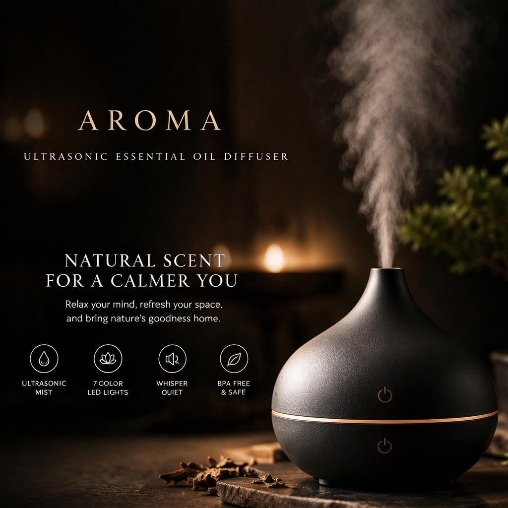 Ultrasonic Essential Oil Diffuser – Matte Black