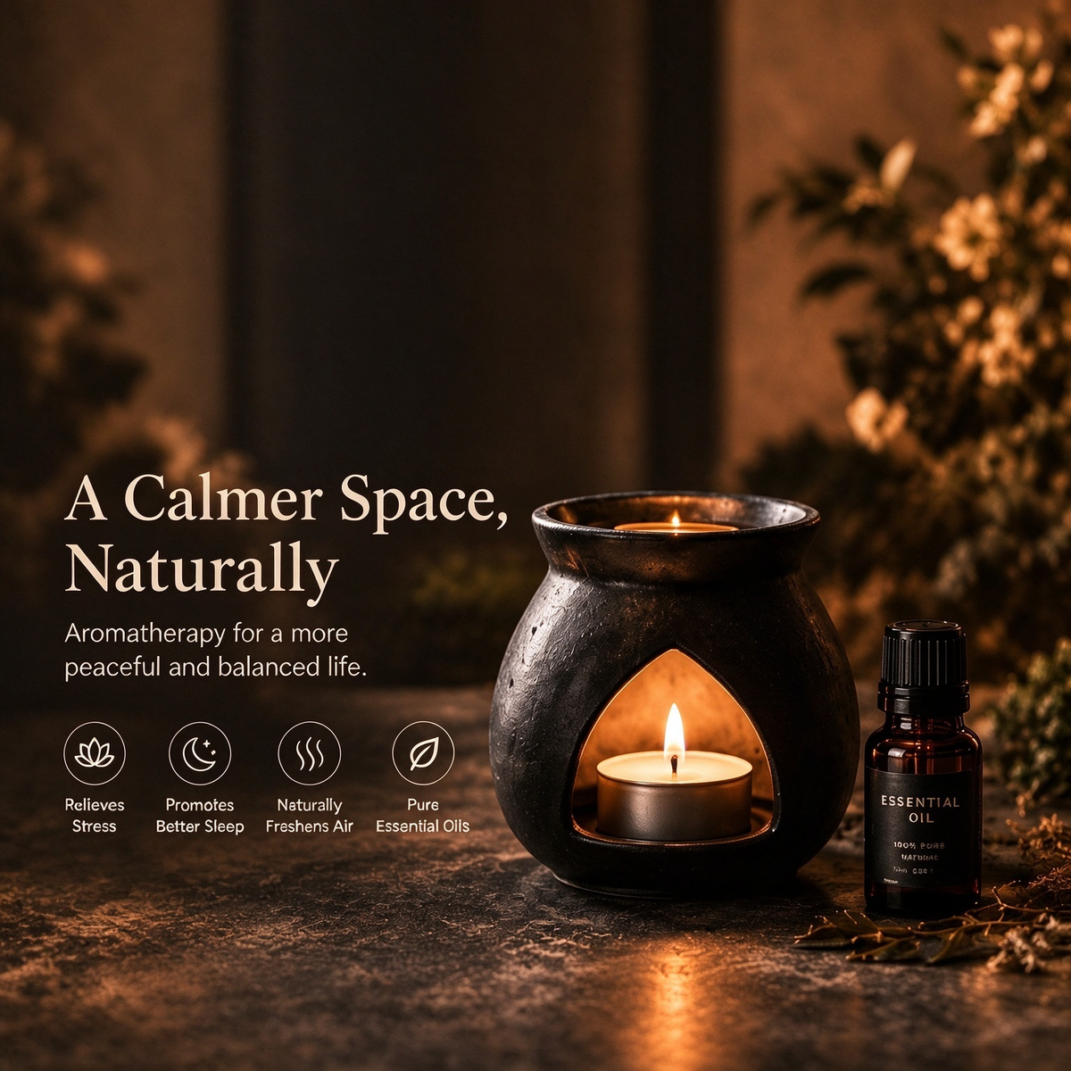 Ceramic Essential Oil Burner – Black